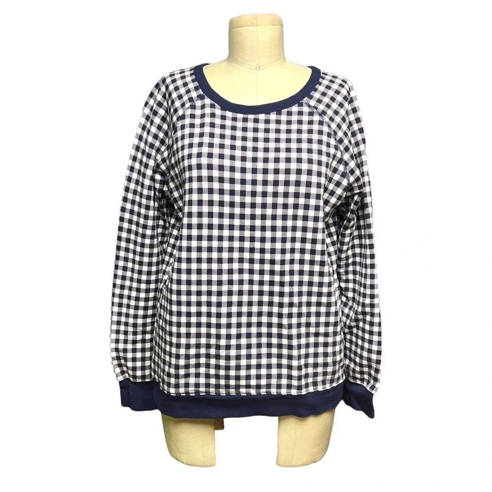 Draper James Natalie‎ Sweatshirt in Navy Blue Gingham Size Medium